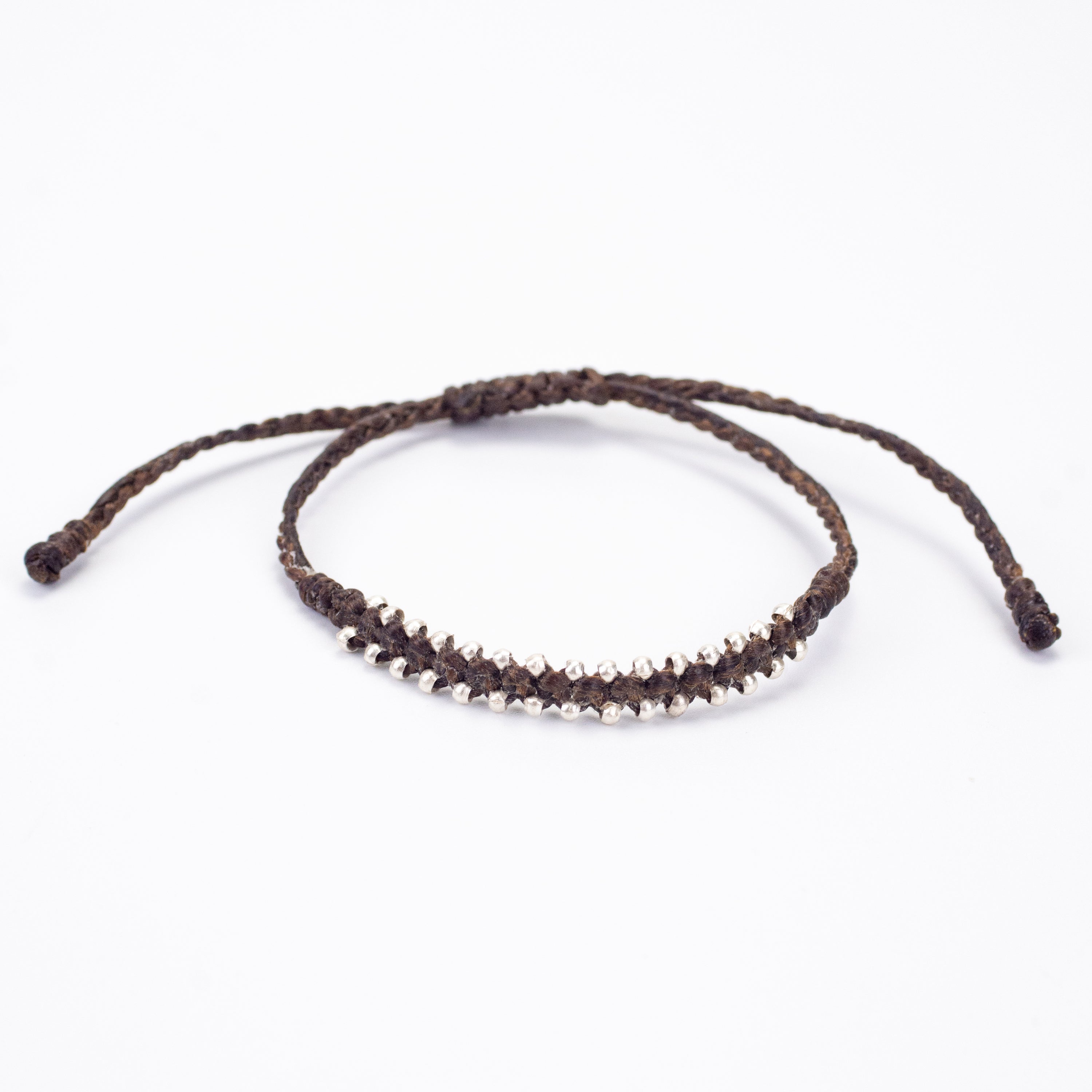 Silver Beads Bracelet in Brown