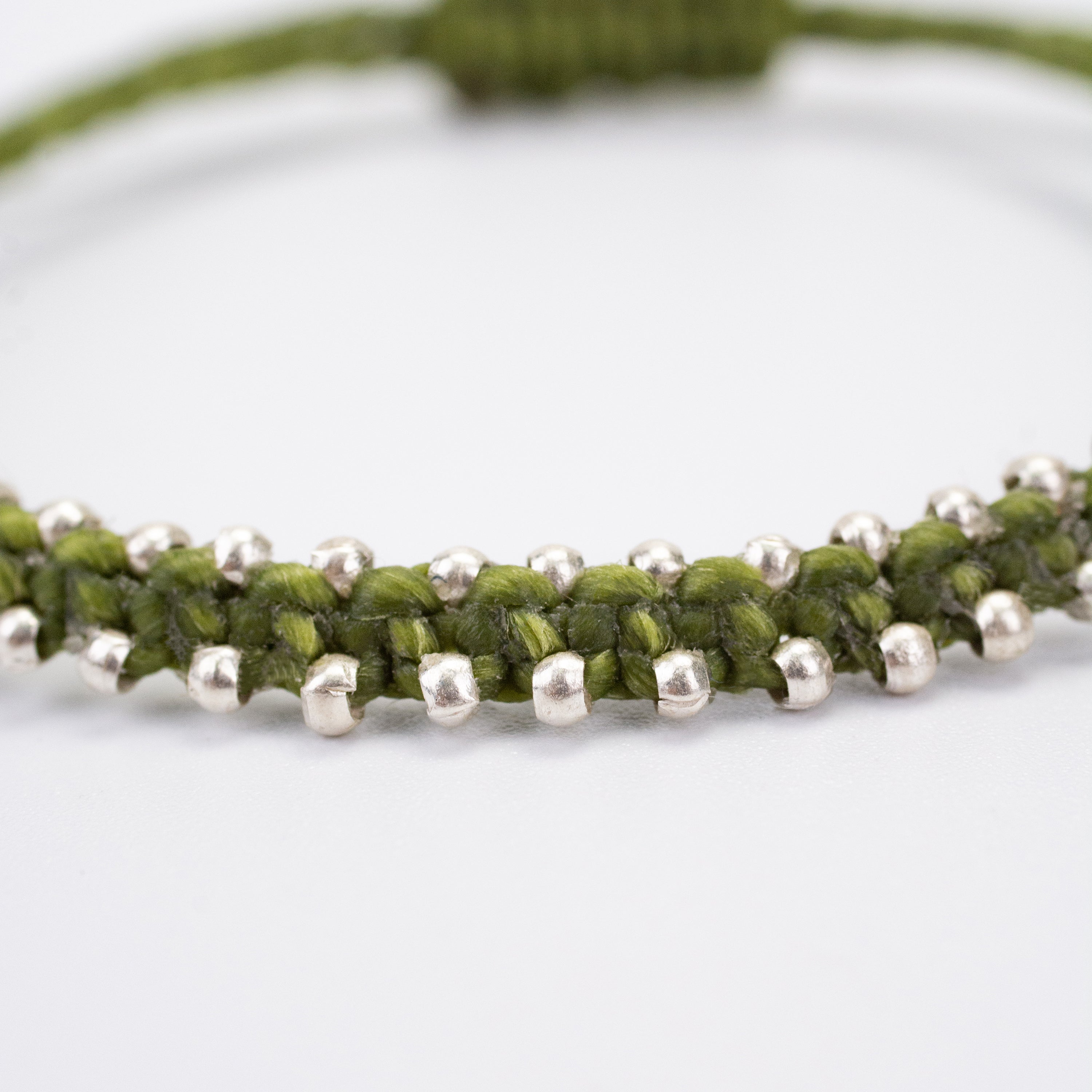 Silver Beads Bracelet in Olive Green