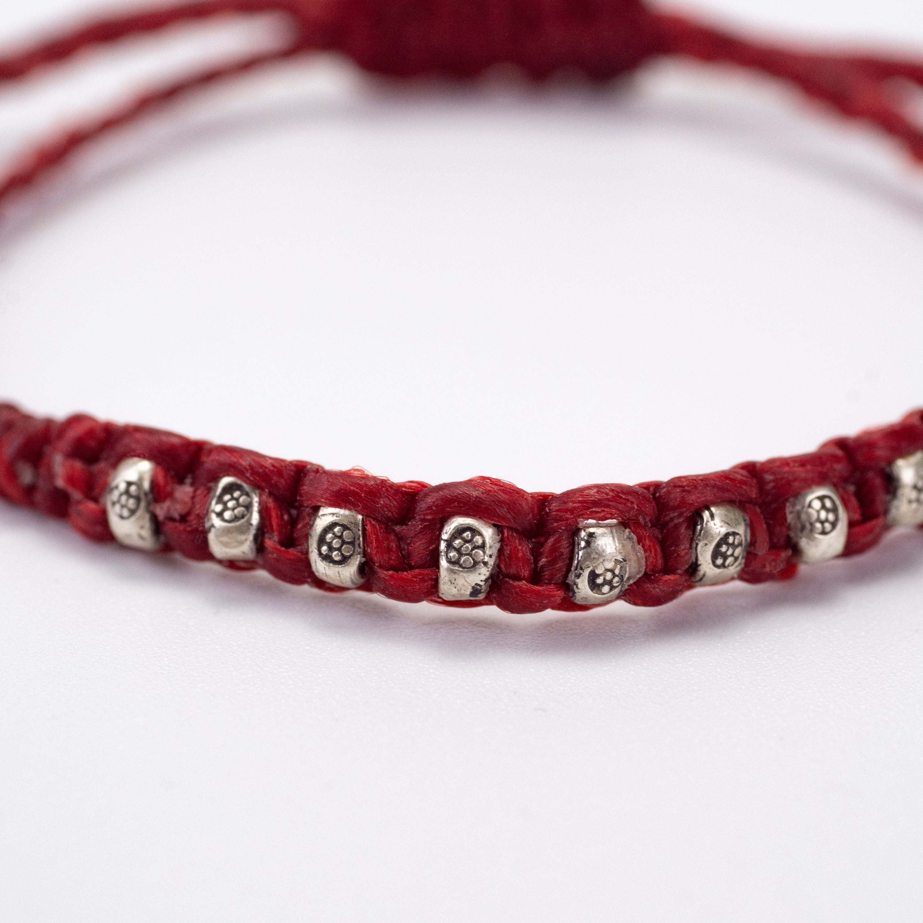 Flower Silver Beads Bracelet in Red