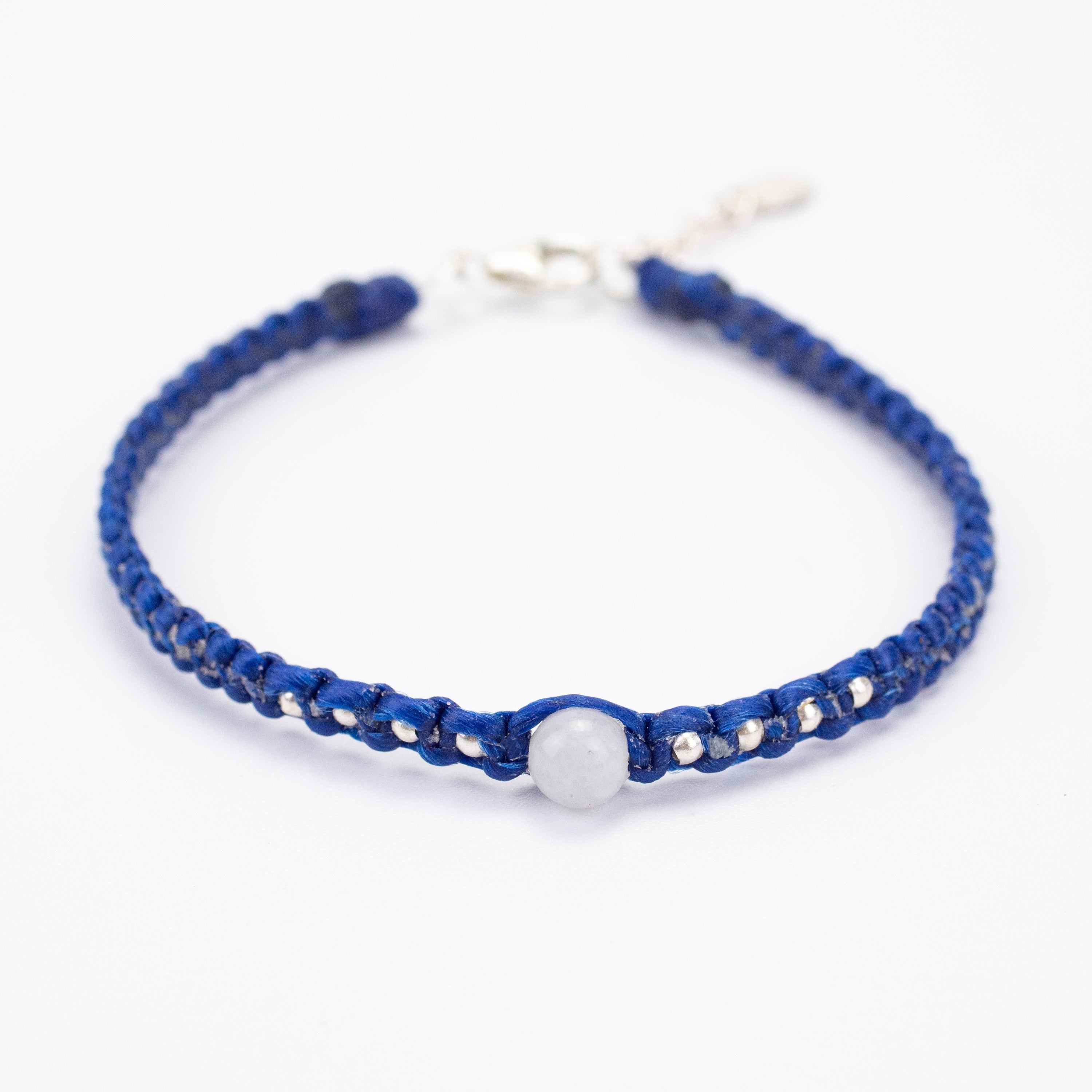 Moonstone and Silver Beads Bracelet in Blue
