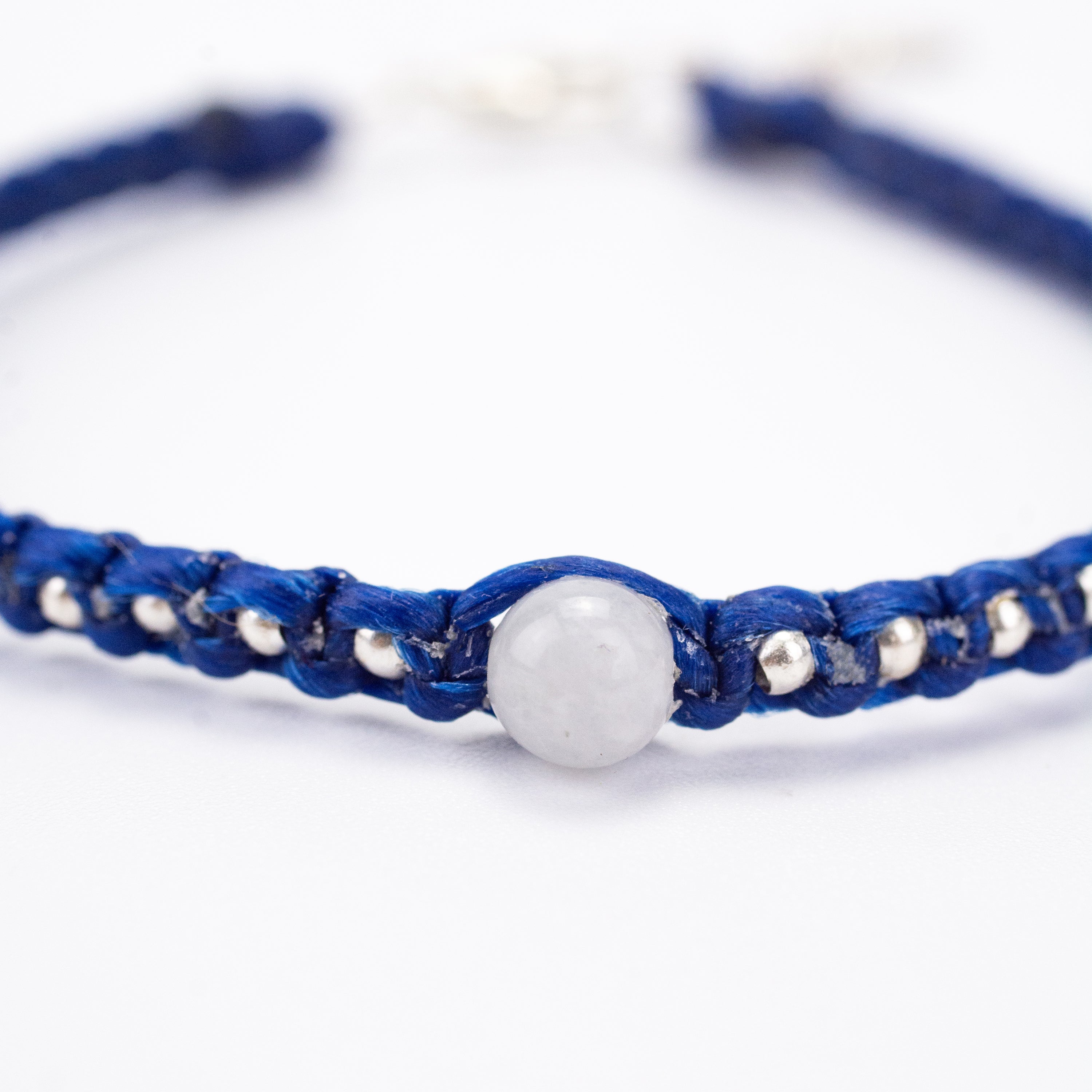 Moonstone and Silver Beads Bracelet in Blue
