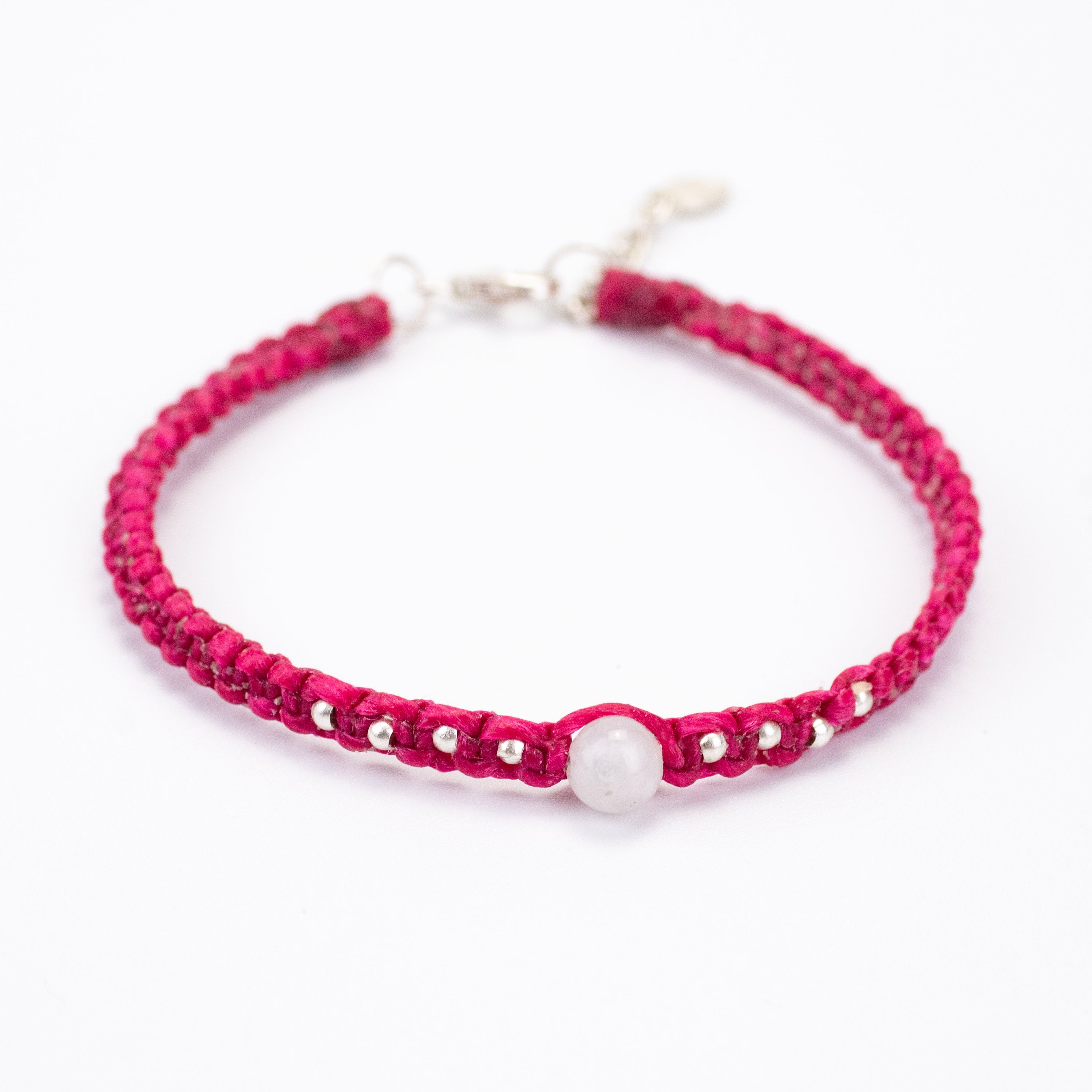 Moonstone and Silver Beads Bracelet in Magenta