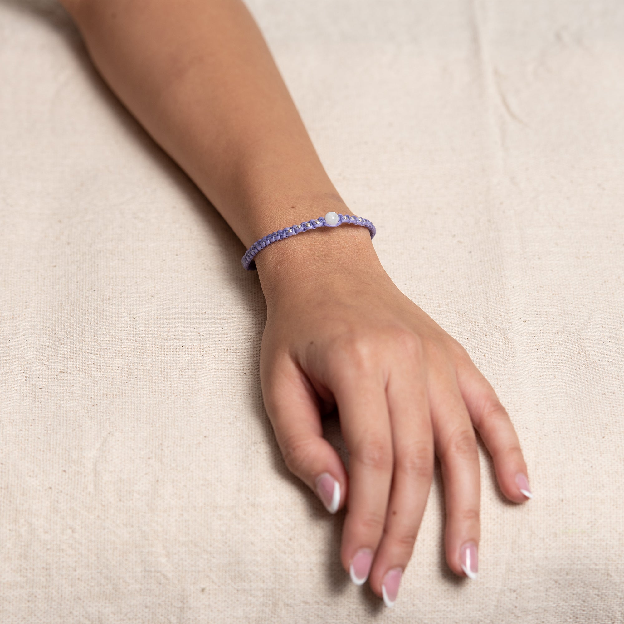 Moonstone and Silver Beads Bracelet in Purple
