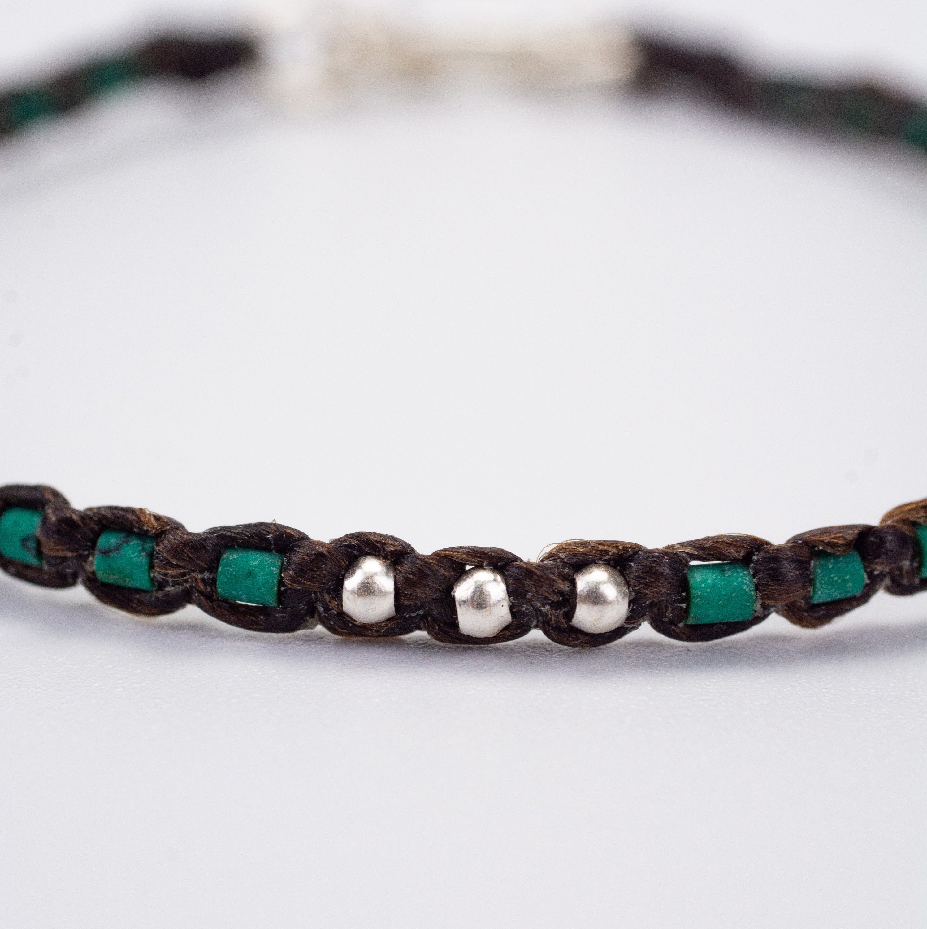 Turquoise and Silver Beads Bracelet in Brown