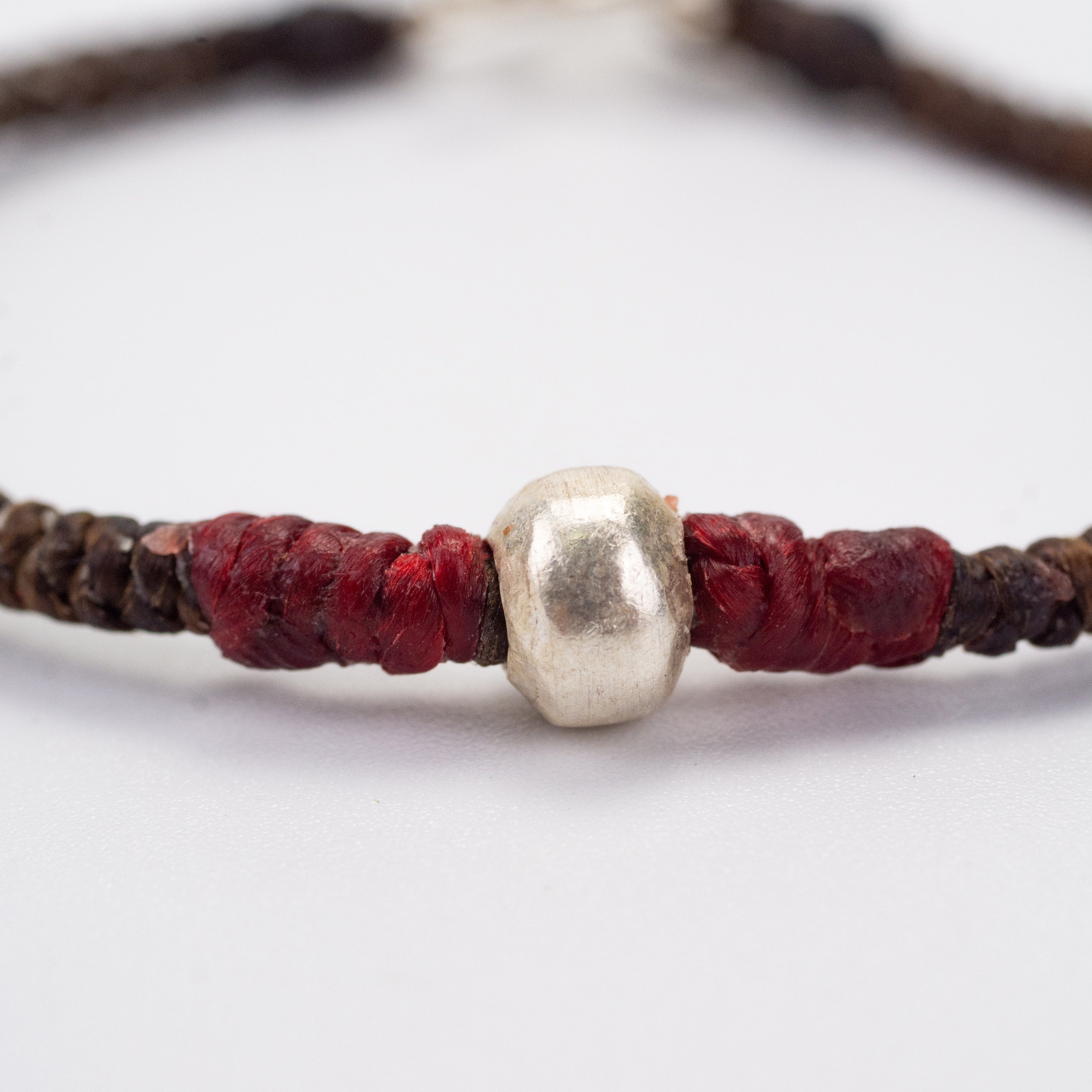 Bracelet with Circle Silver Charm in Red and Brown