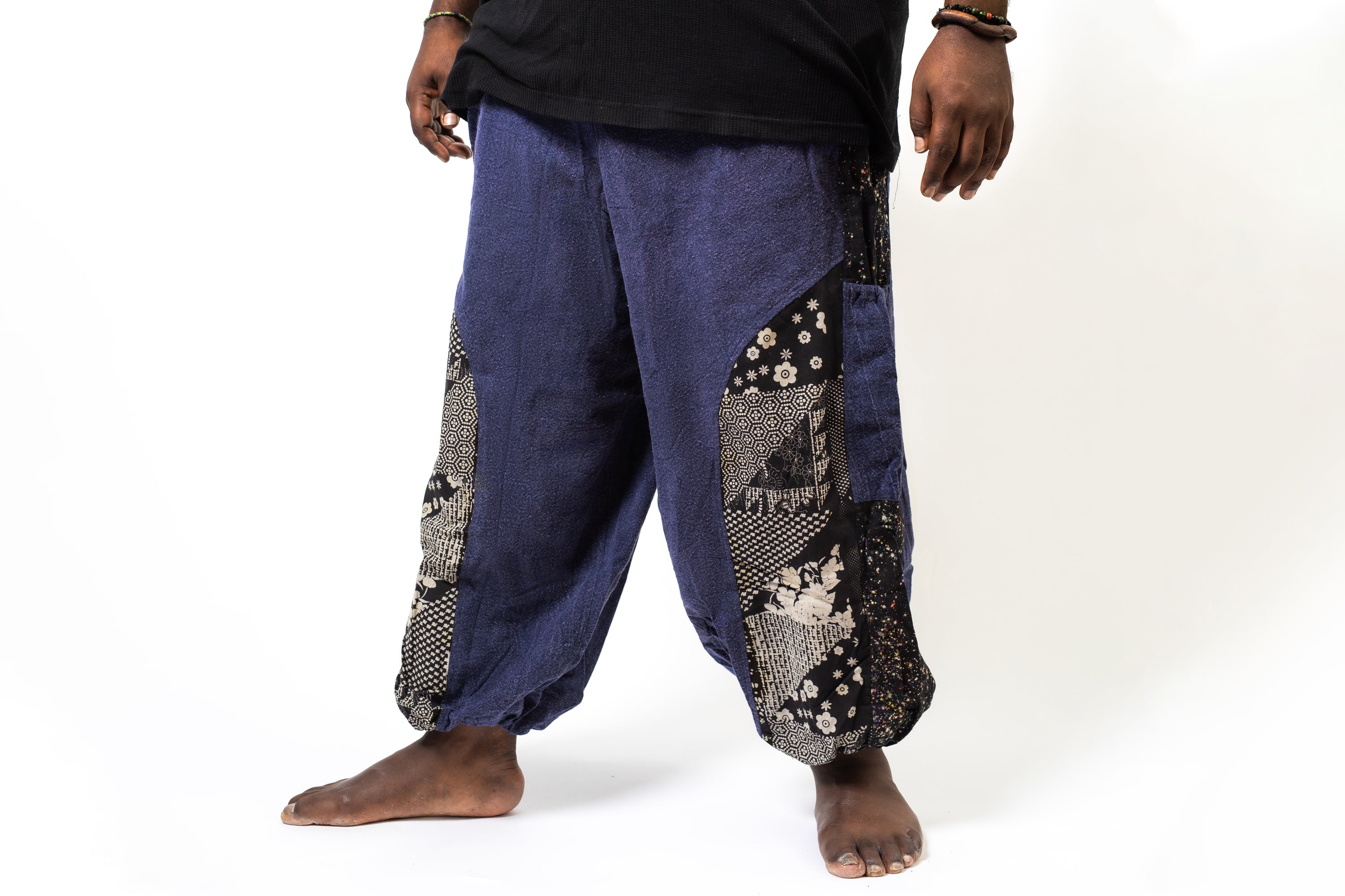 Plus Size Stone Washed Patchwork Men Unisex Pants in Blue – Harem Pants