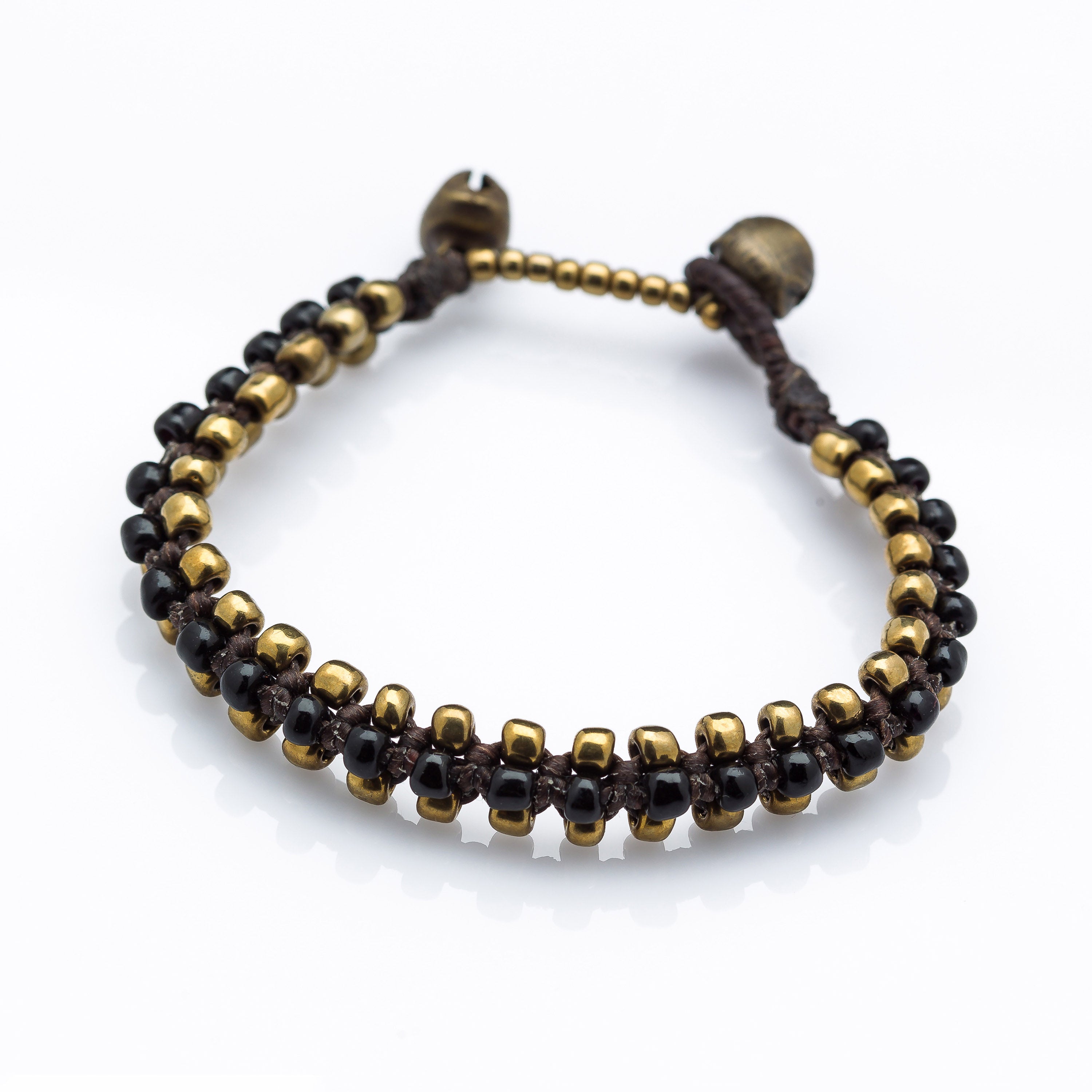 Triple Brass Beads Bracelet with Black Beads