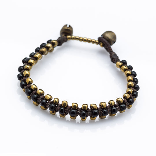 Triple Brass Beads Bracelet with Black Beads