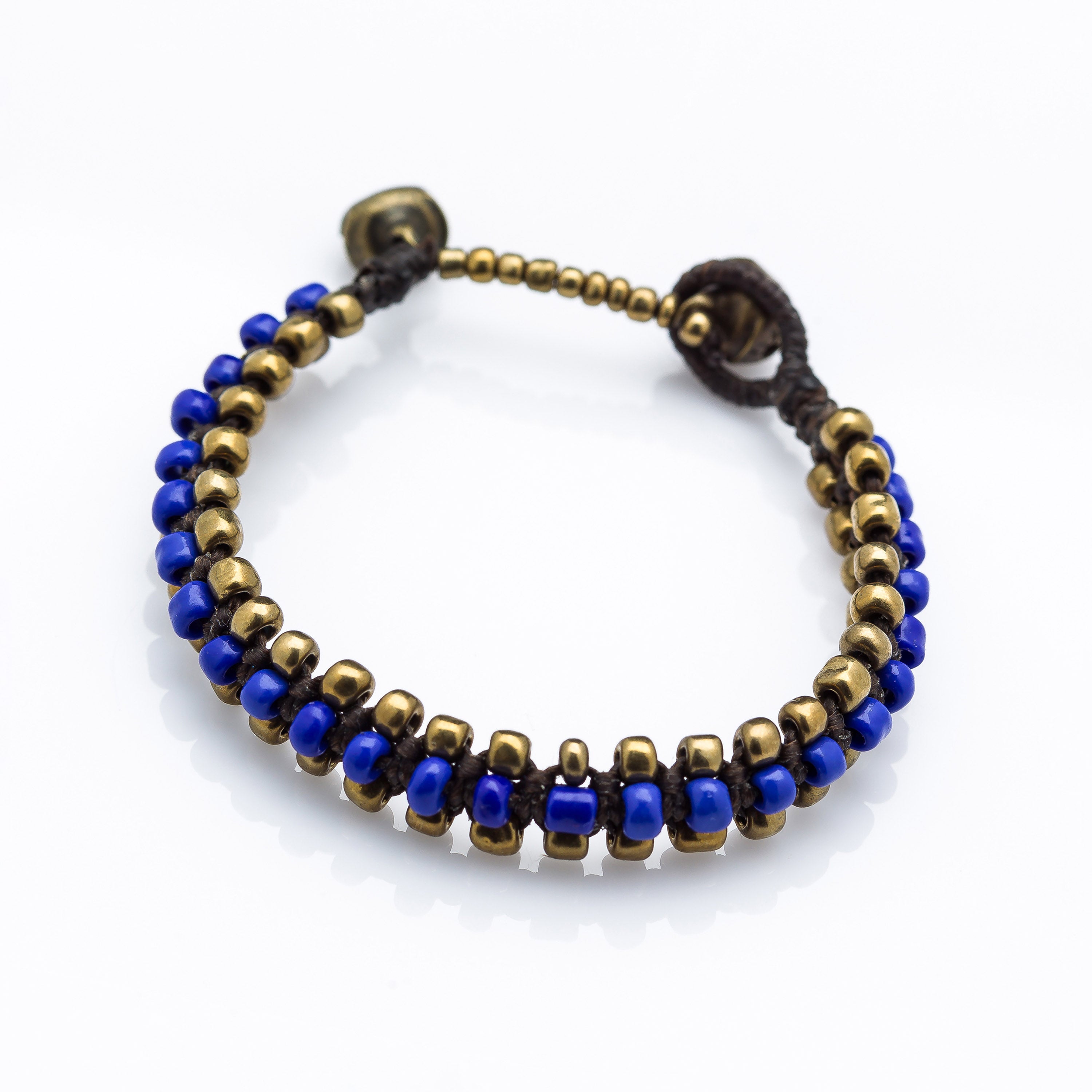 Triple Brass Beads Bracelet with Blue Beads