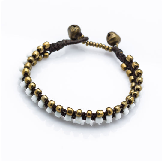 Triple Brass Beads Bracelet with White Beads