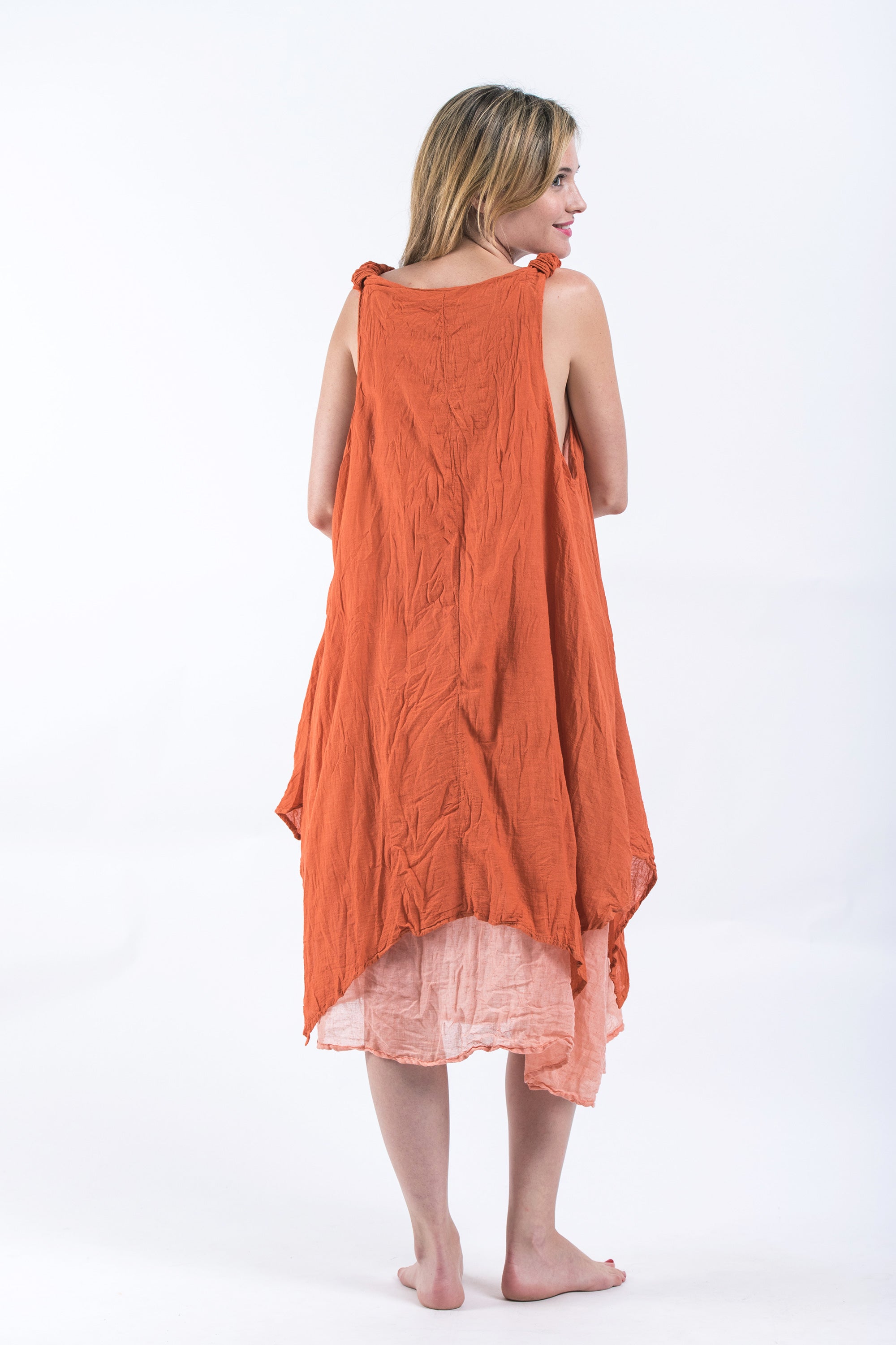 Crinkled Hill Tribe Cotton Tank Dress in Orange