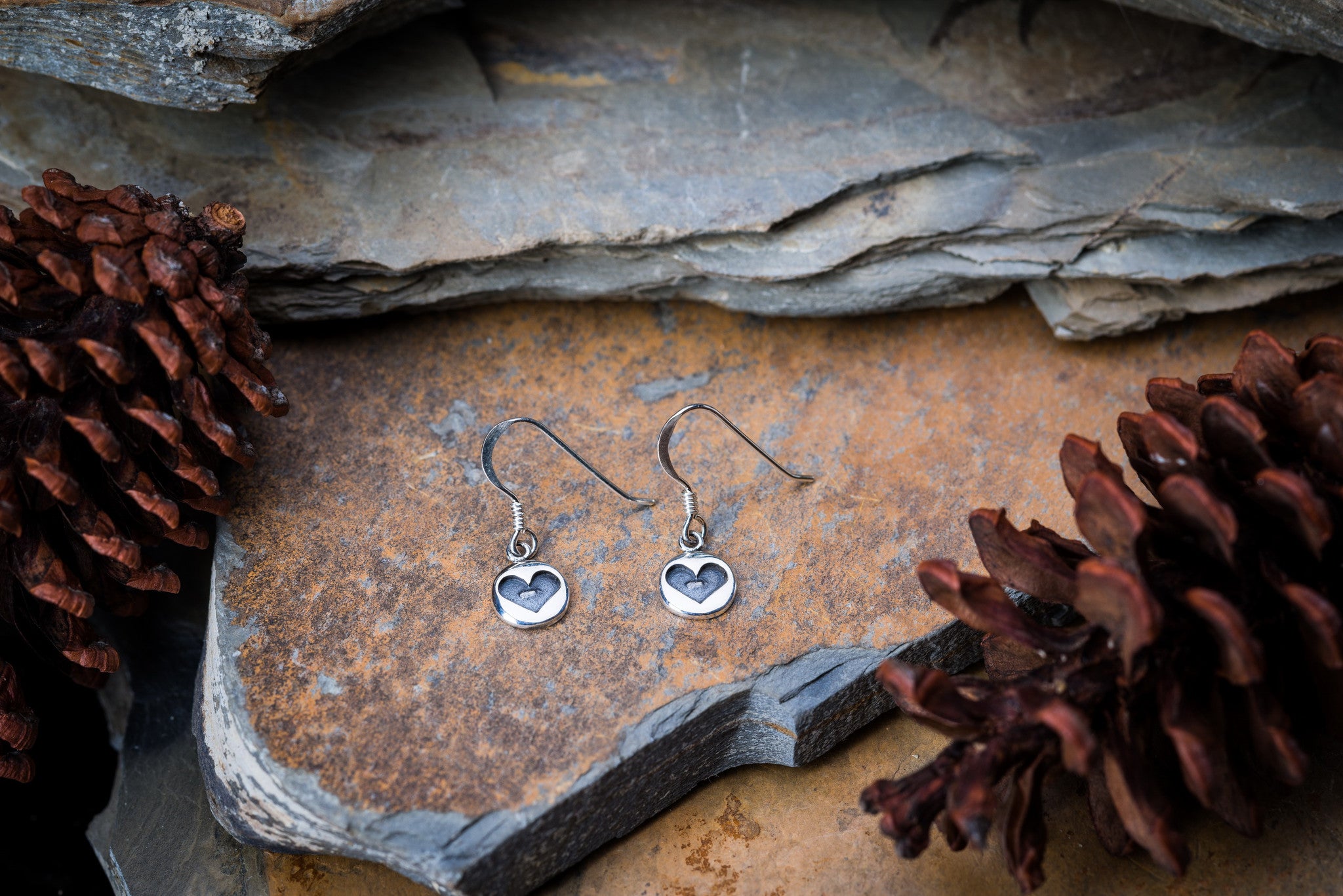 Sterling Silver Earrings Black Heart