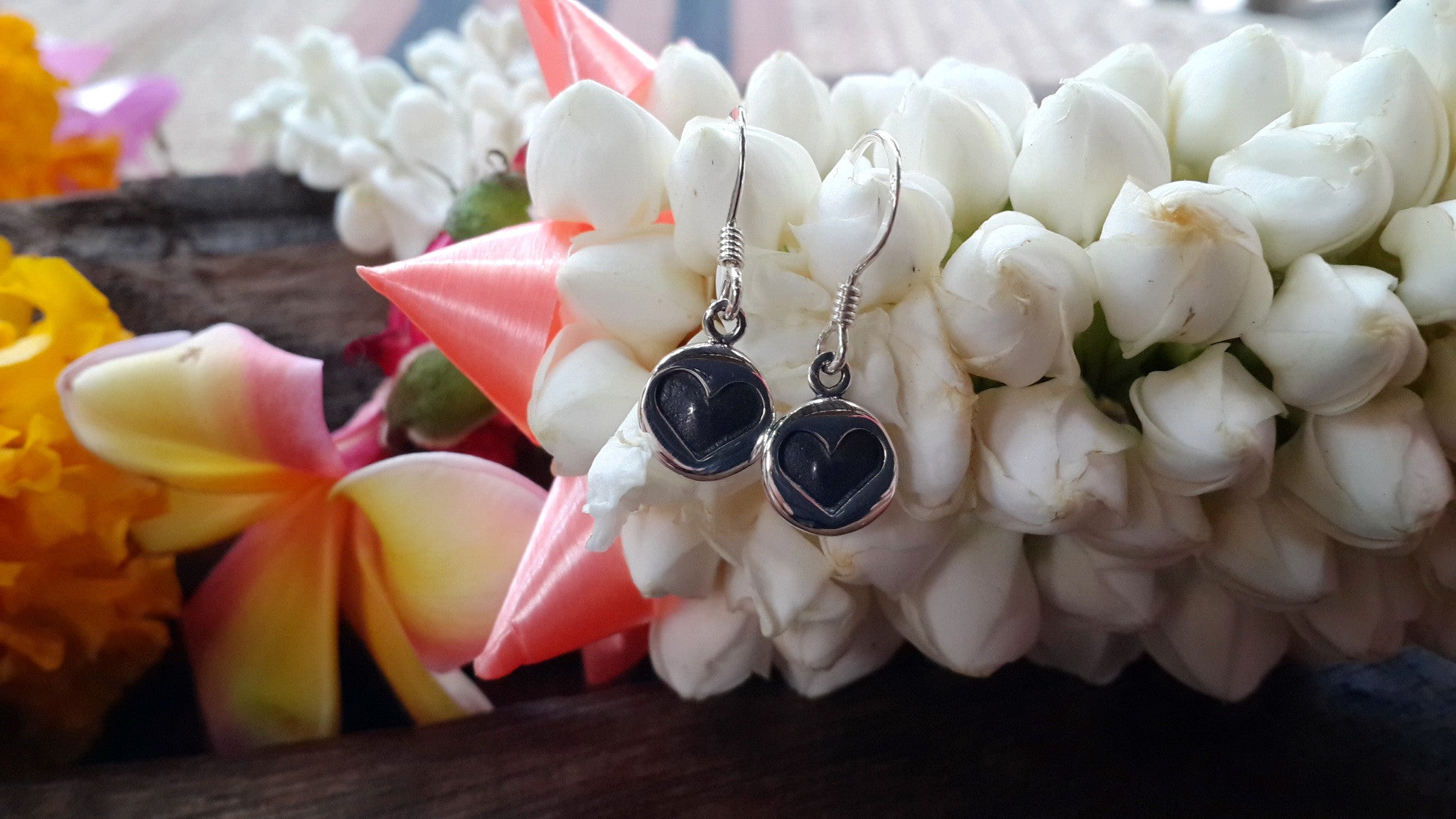 Sterling Silver Earrings Black Heart