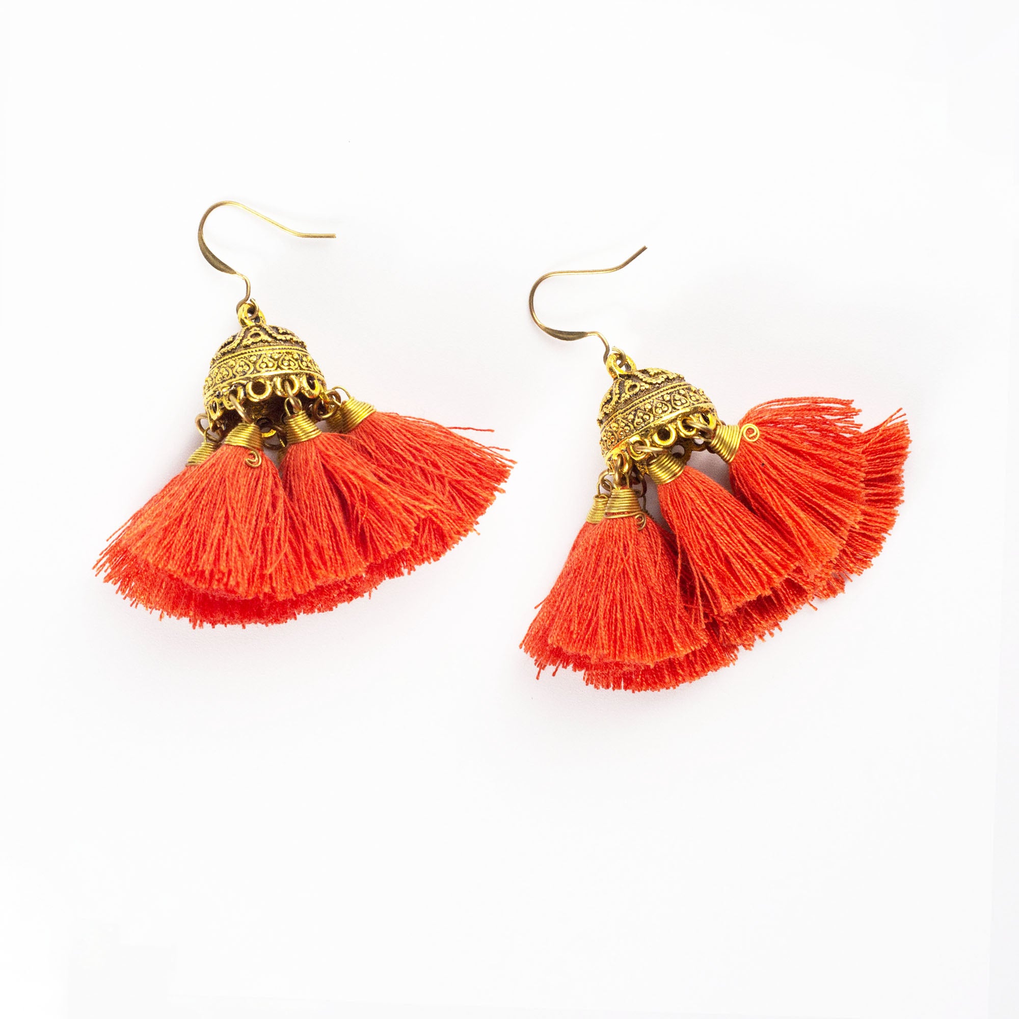 Orange Tassels Brass Earrings