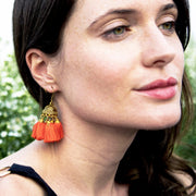 Orange Tassels Brass Earrings
