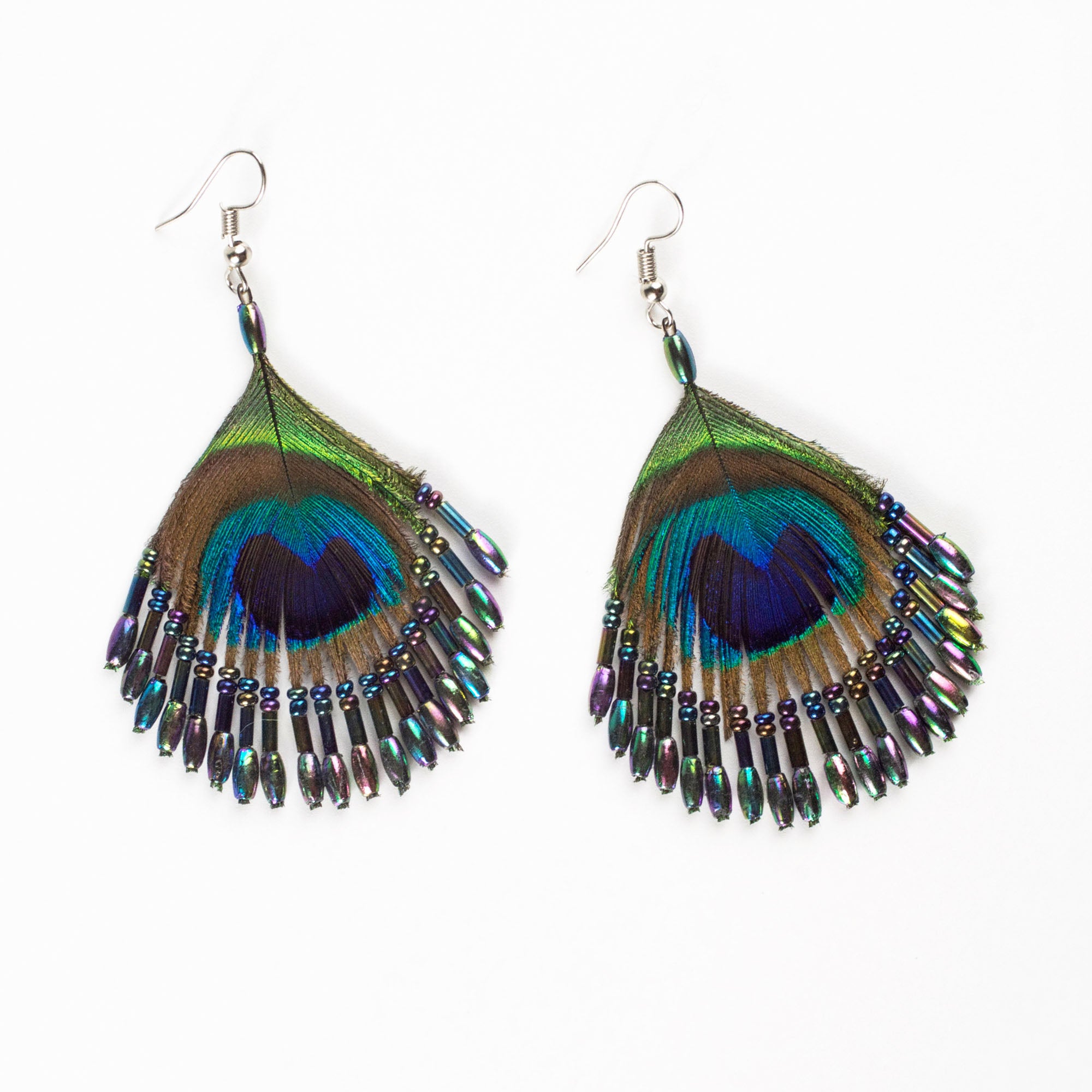Peacock Feathers Rainbow Beads Earrings
