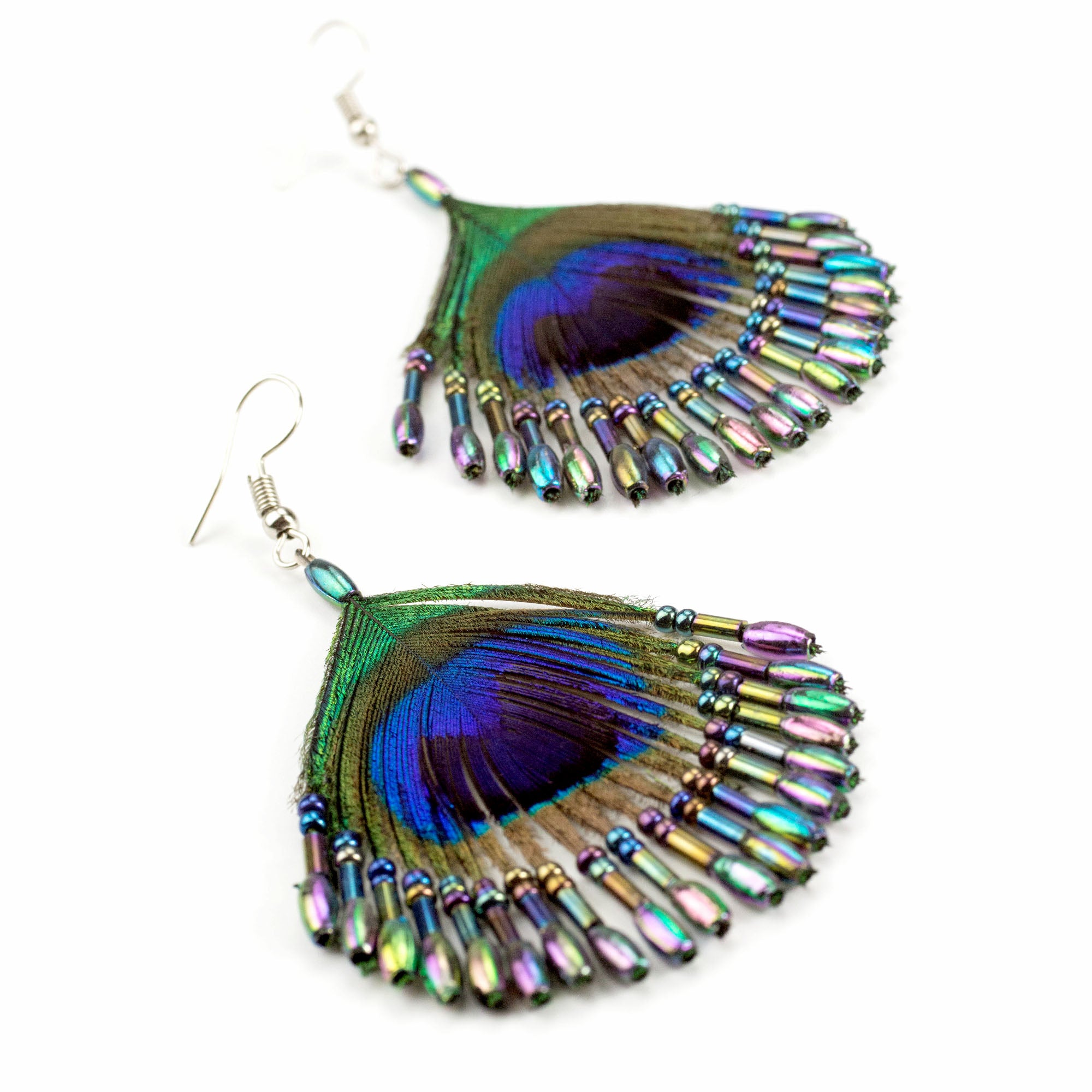 Peacock Feathers Rainbow Beads Earrings