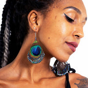 Peacock Feathers Rainbow Beads Earrings