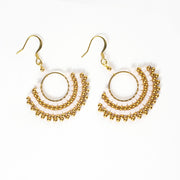 Fan White Beads Brass Earrings