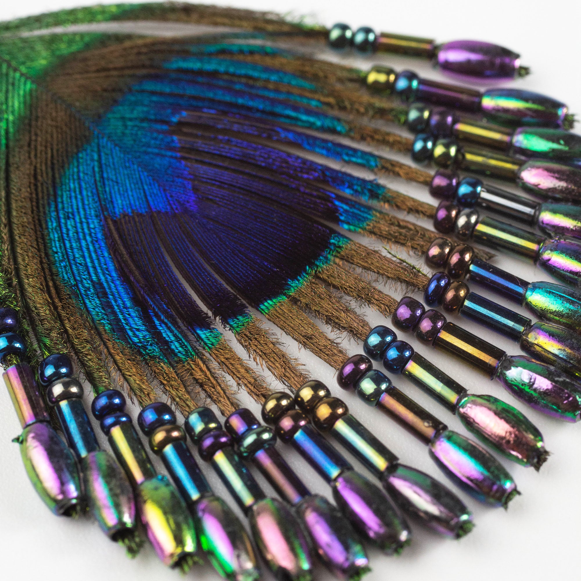 Peacock Feathers Rainbow Beads Earrings
