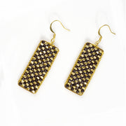 Rectangle Black Beads Brass Earrings