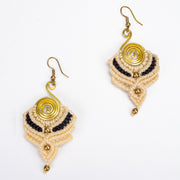 Cream Black Waxed String Spiral Brass Earrings