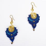 Navy Blue Waxed String Spiral Brass Earrings