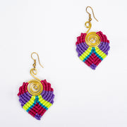 Magenta Purple Waxed String Spiral Brass Earrings