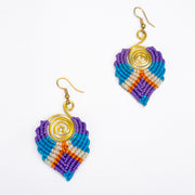Purple Blue Waxed String Spiral Brass Earrings