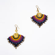 Black Rainbow Waxed String Spiral Brass Earrings