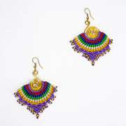 Purple Rainbow Waxed String Spiral Brass Earrings