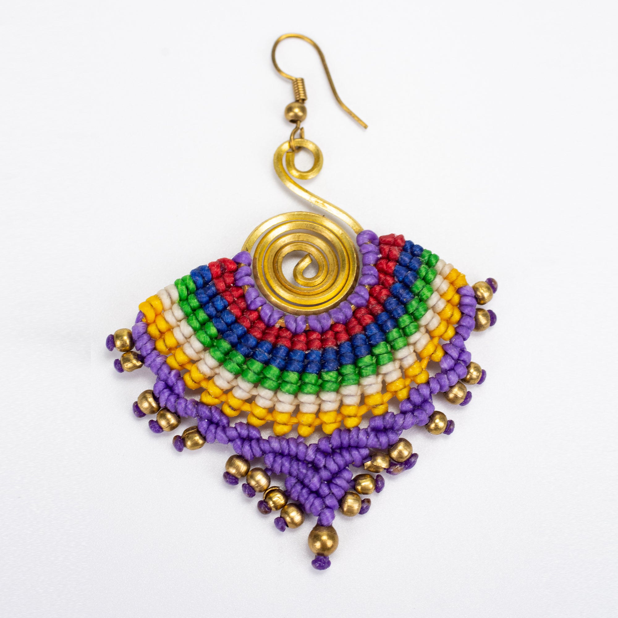 Purple Rainbow Waxed String Spiral Brass Earrings