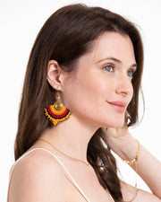 Yellow Sunset Waxed String Spiral Brass Earrings