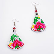 White Pink Hill Tribe Embroidery Earrings