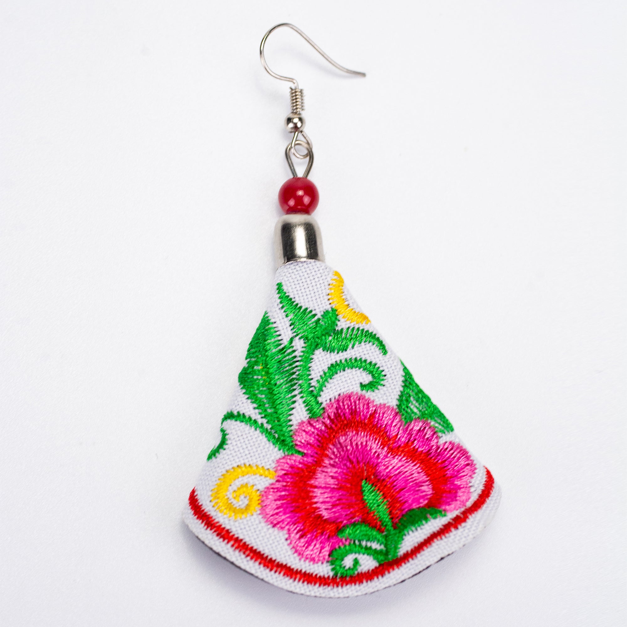 White Pink Hill Tribe Embroidery Earrings