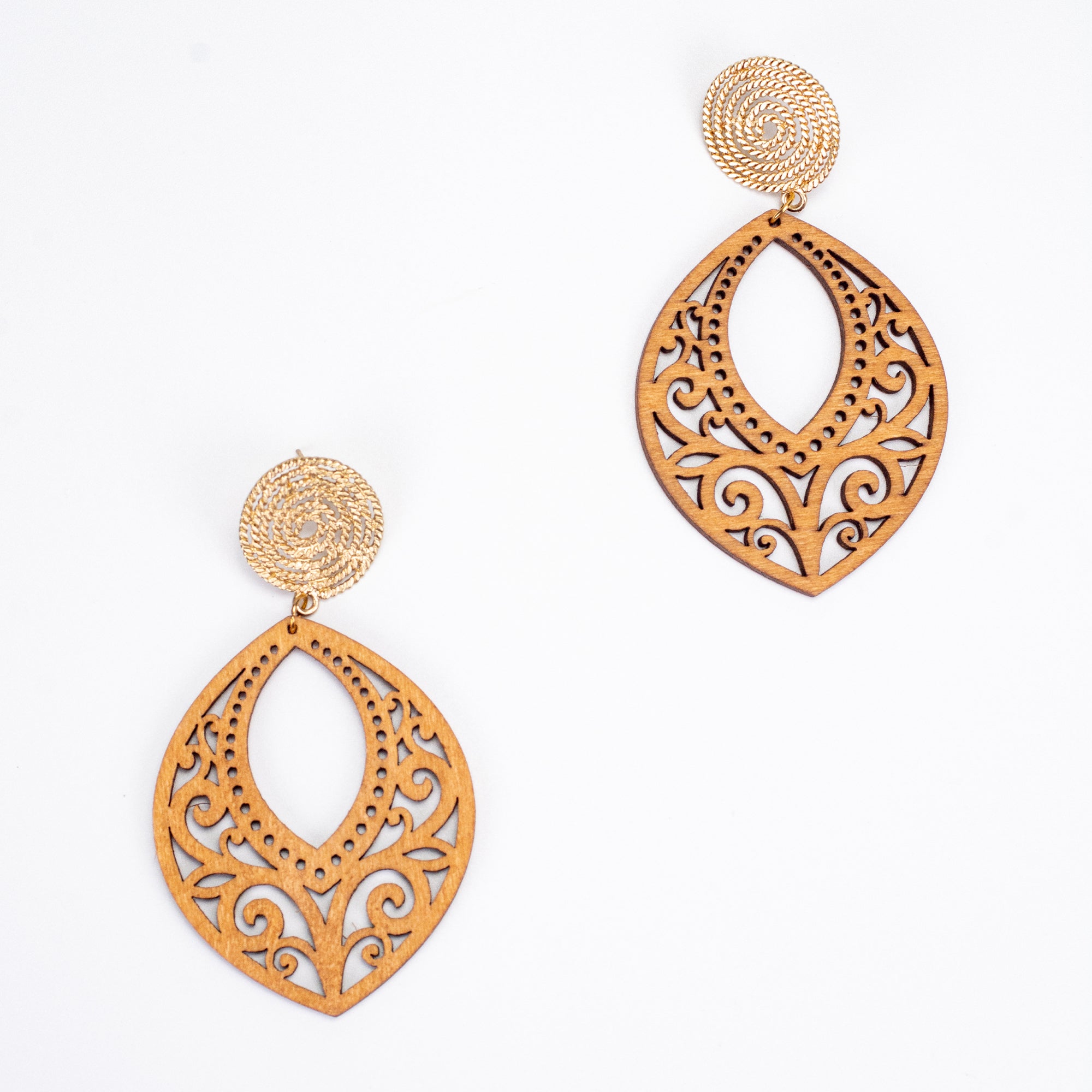 Marquise Carved Wood Earrings