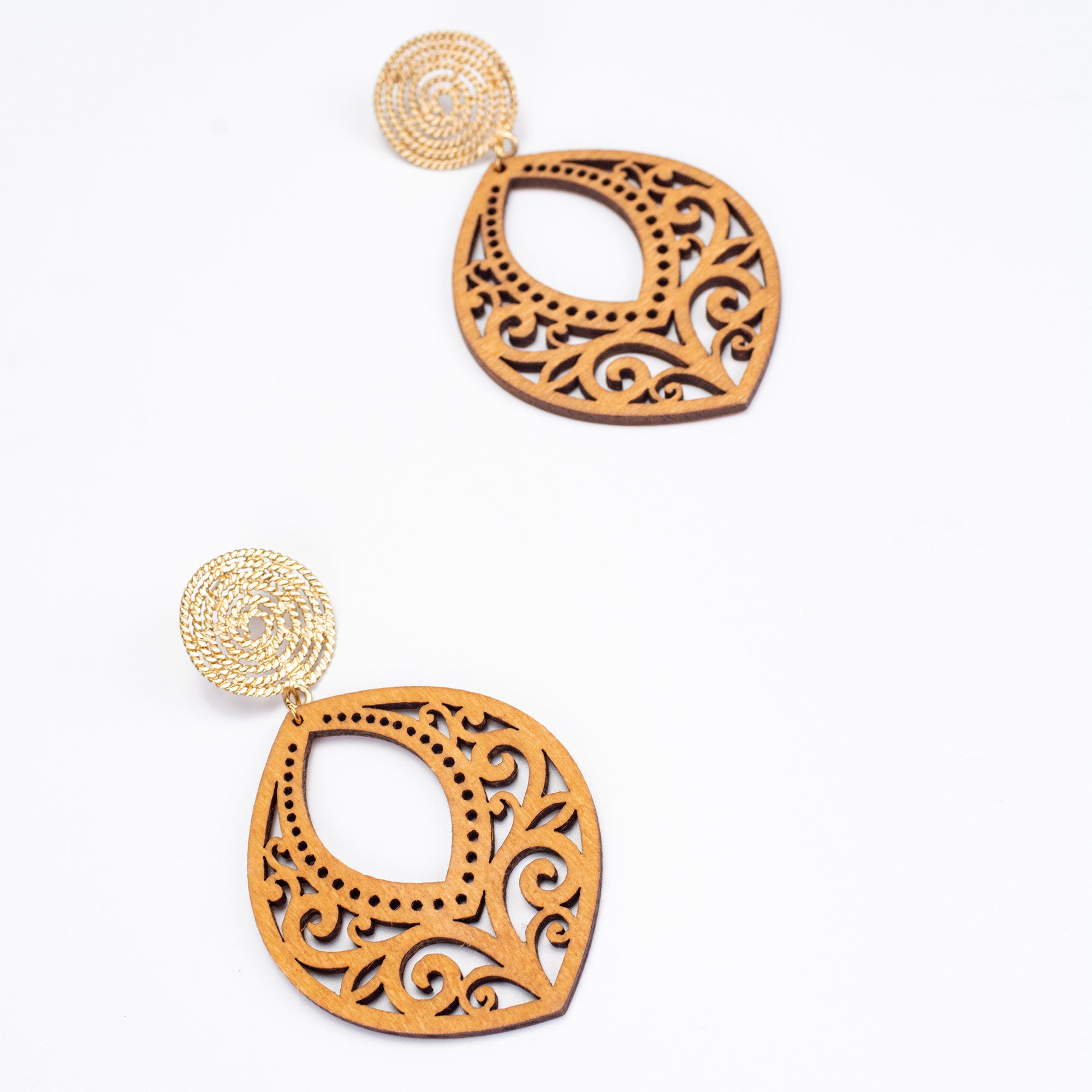 Marquise Carved Wood Earrings