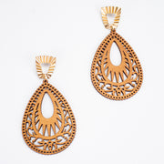 Teardrop Carved Wood Earrings