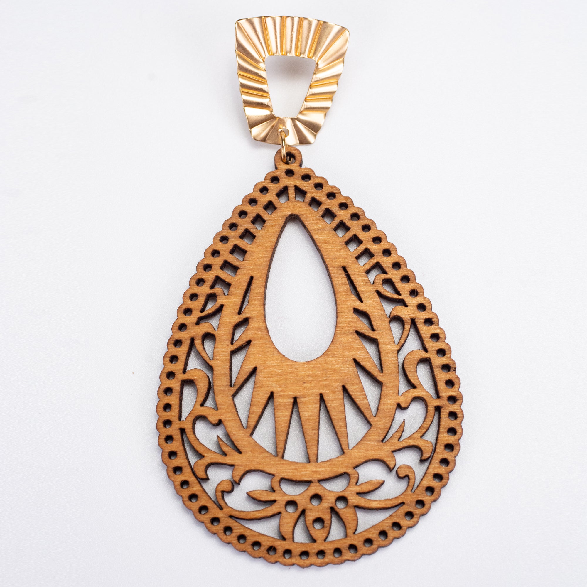 Teardrop Carved Wood Earrings