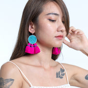 Circle Beaded Tassels Earrings in Pink