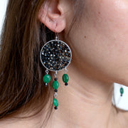 Circle Beaded Stones Earrings in Black