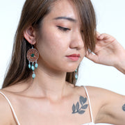 Circle Beaded Stones Earrings in Brown