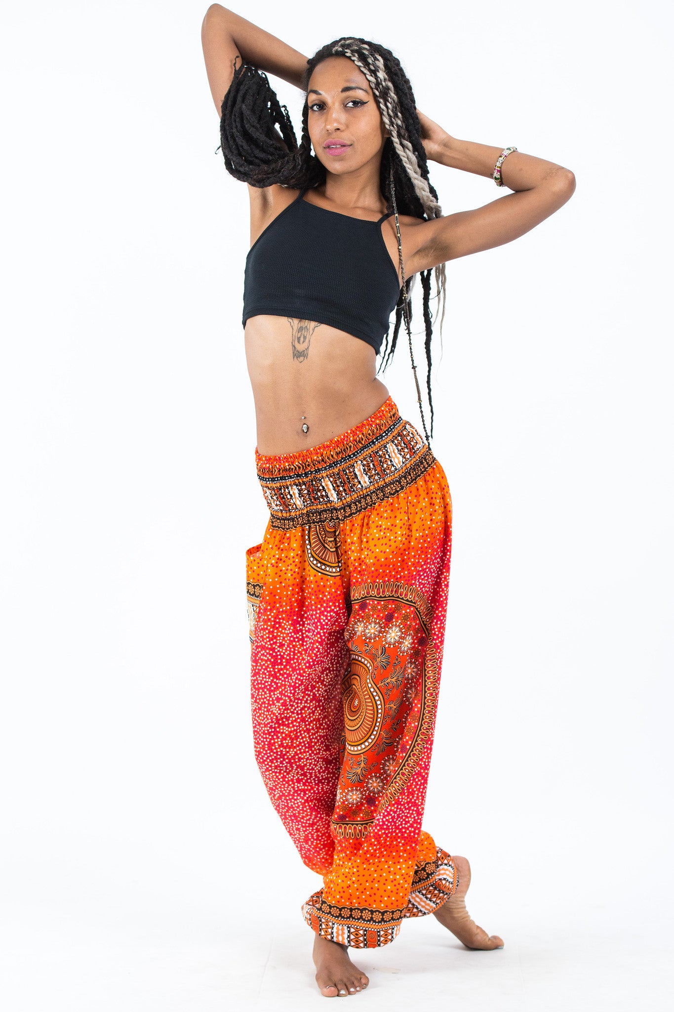 Tribal Chakras Women's Harem Pants in Orange
