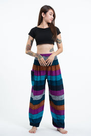 Boho Striped Women's Harem Pants in Blue