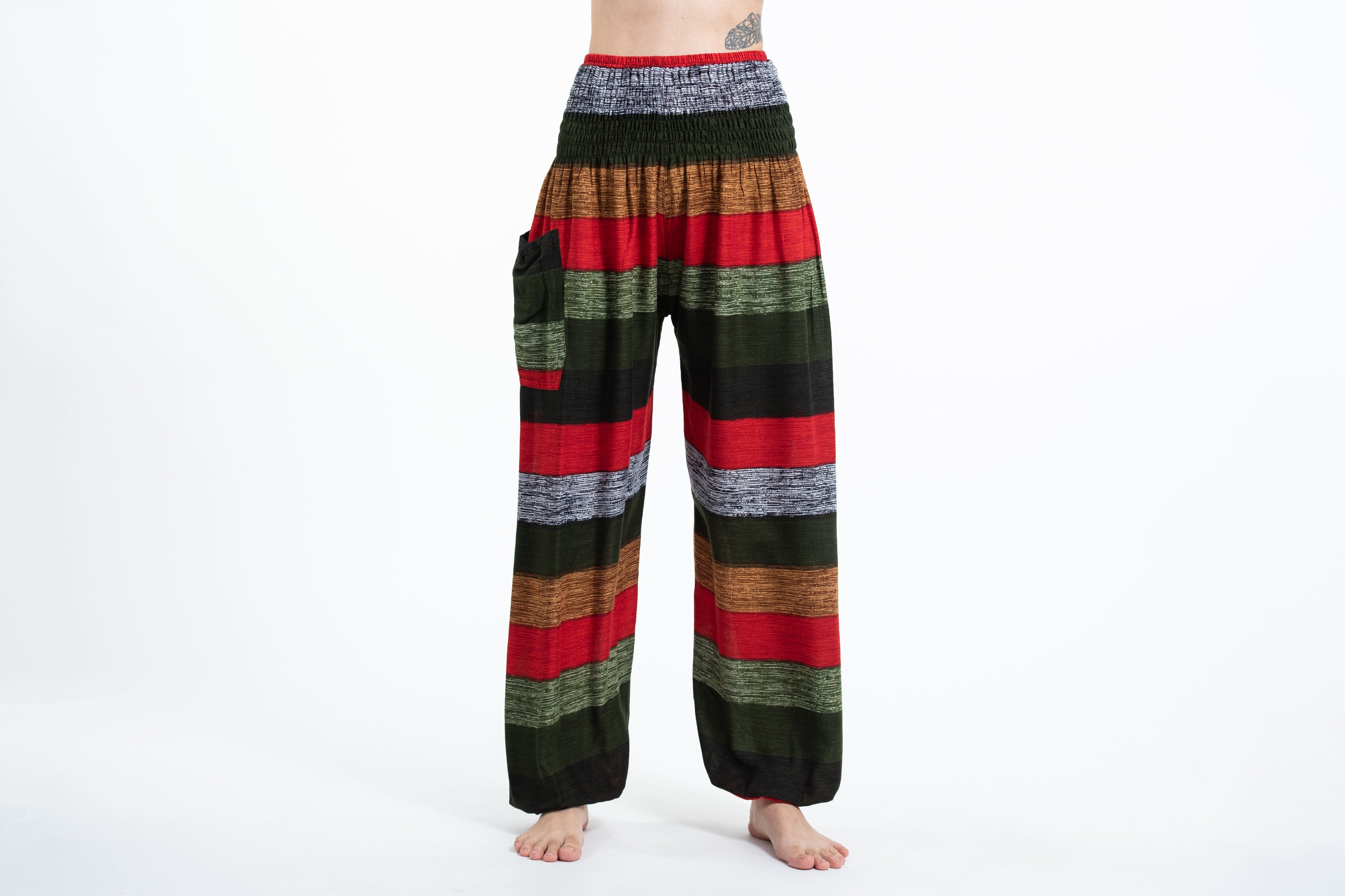 Boho Striped Women's Harem Pants in Green