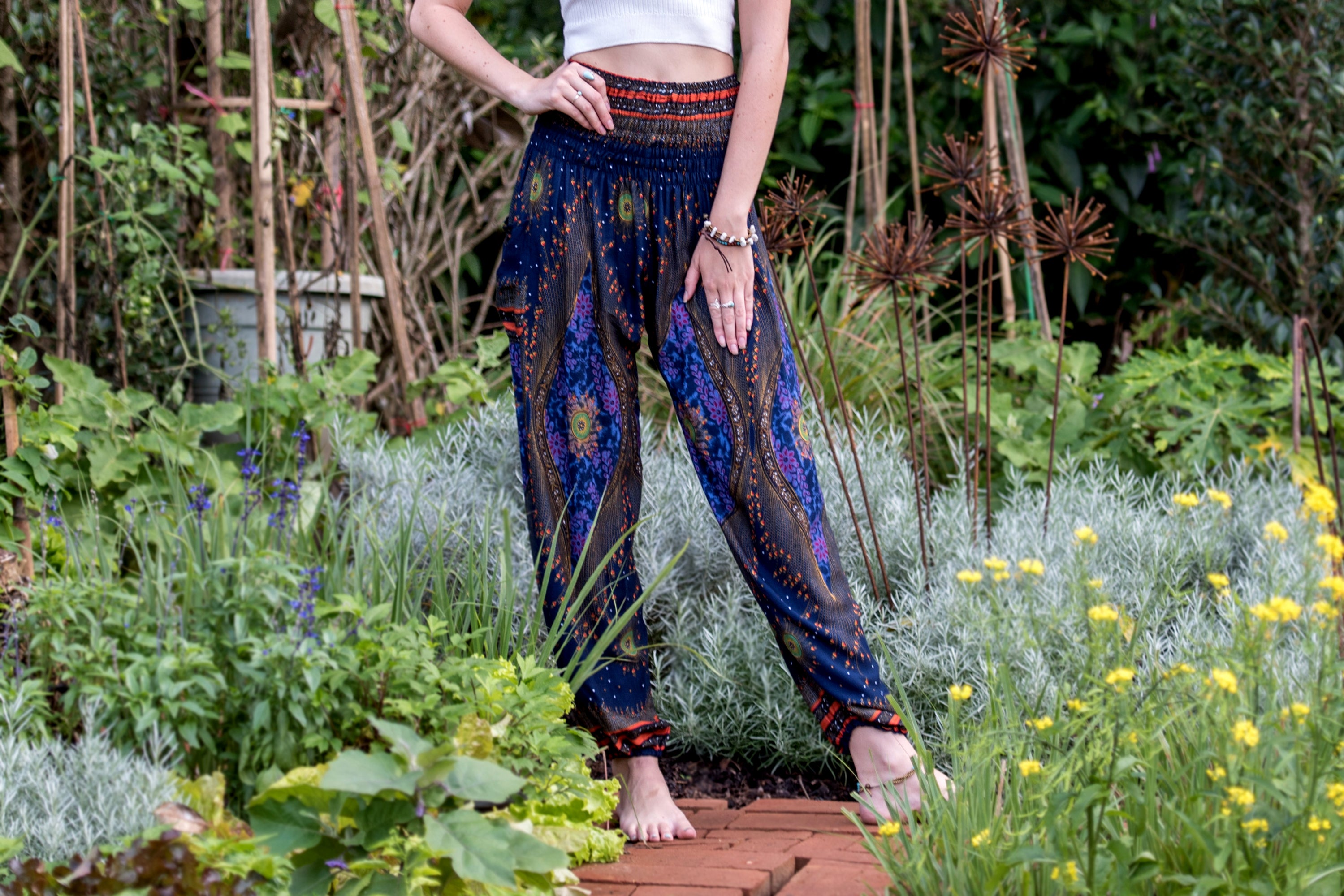 Peacock Eye Women's Harem Pants in Navy