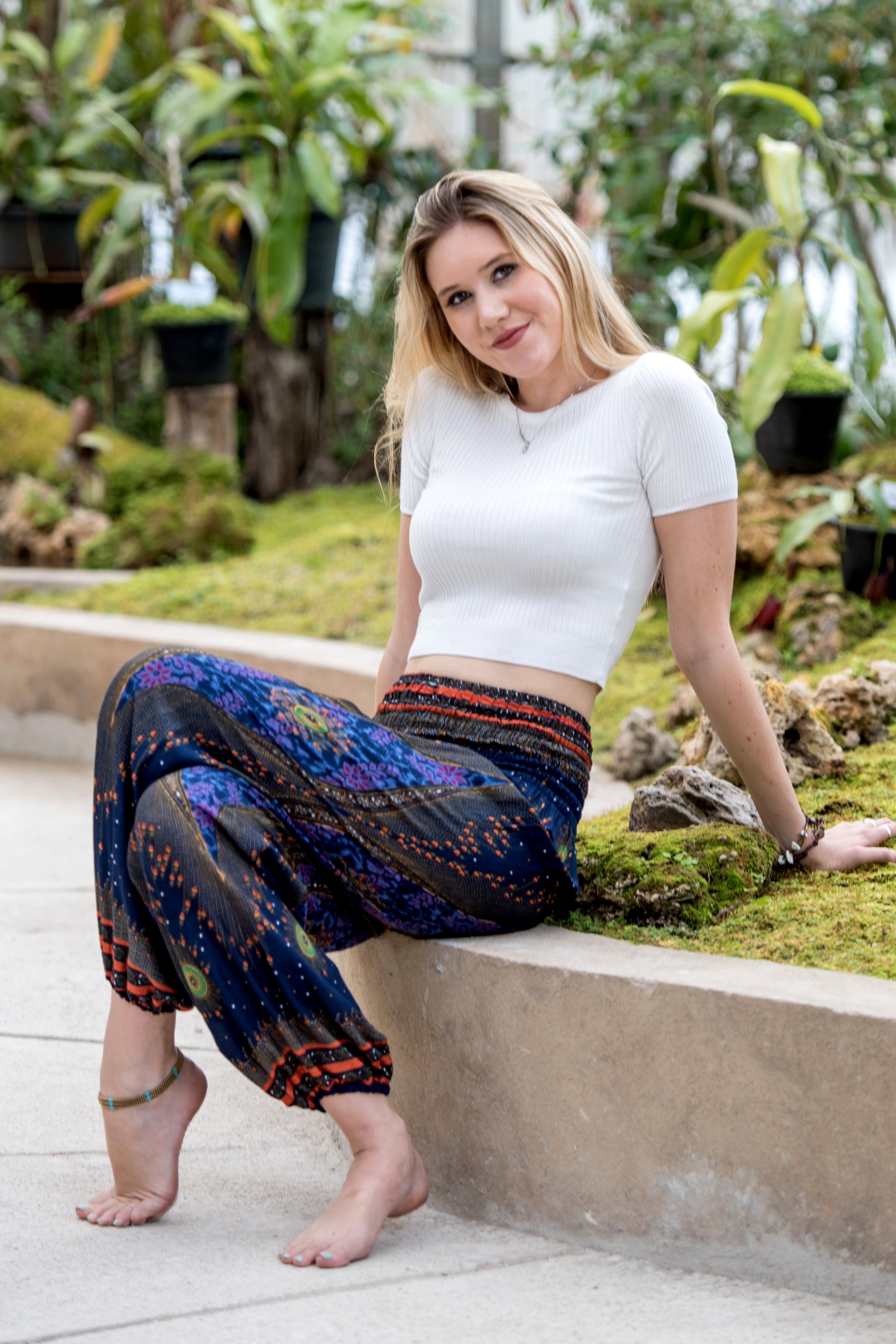 Peacock Eye Women's Harem Pants in Navy