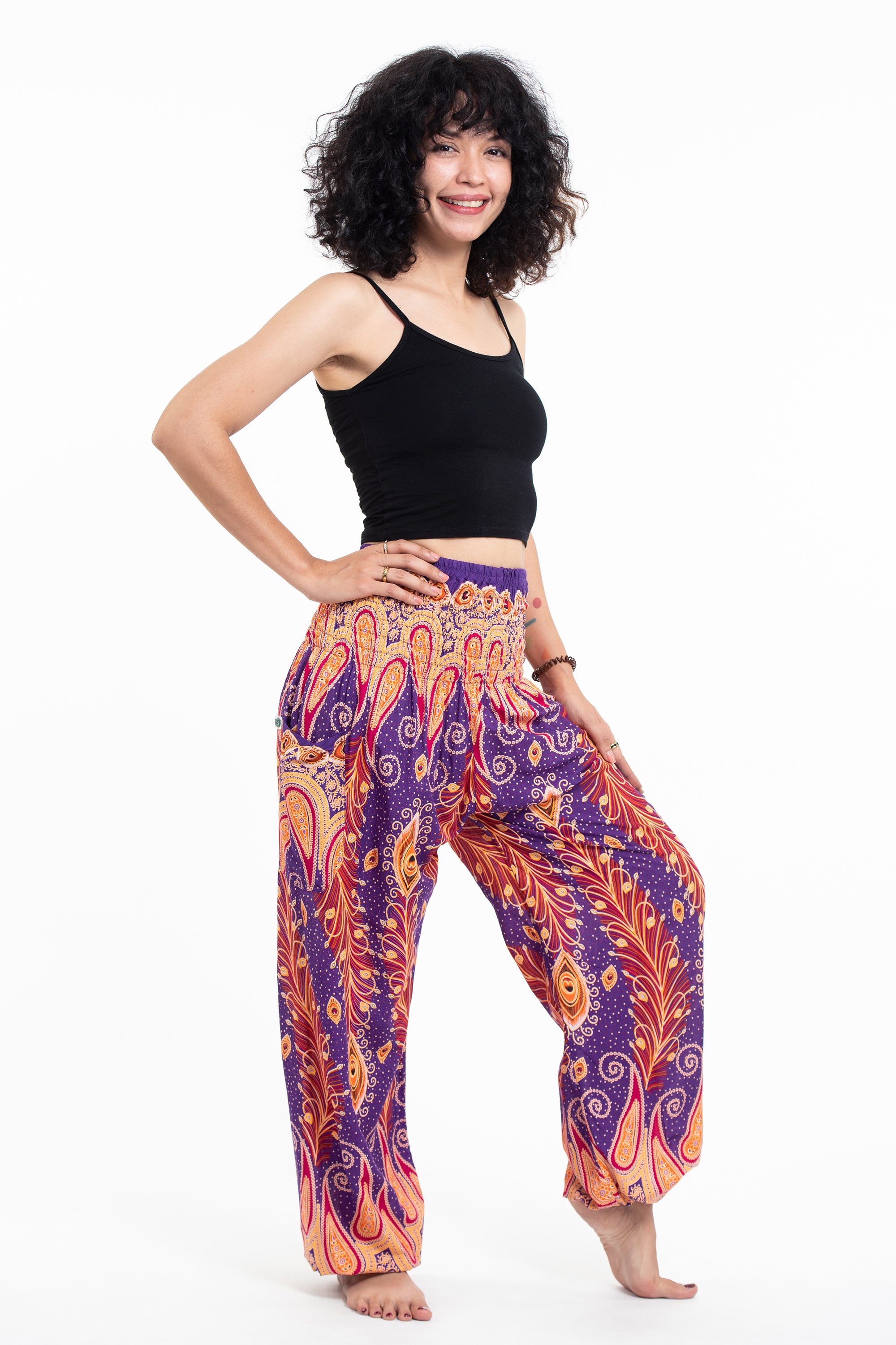 Peacock Paisley Women's Harem Pants in Purple