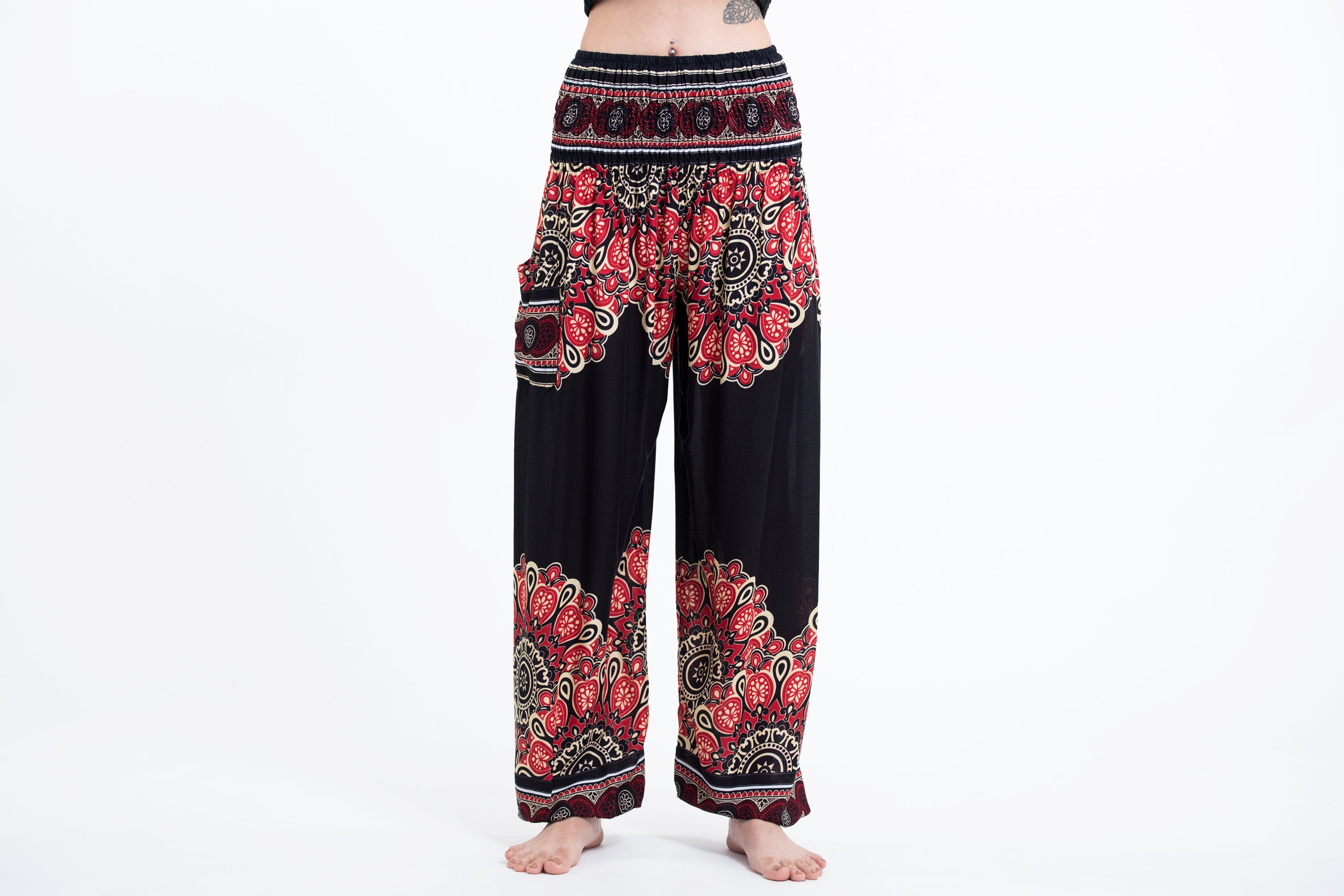 Peony Mandalas Women's Harem Pants in Black
