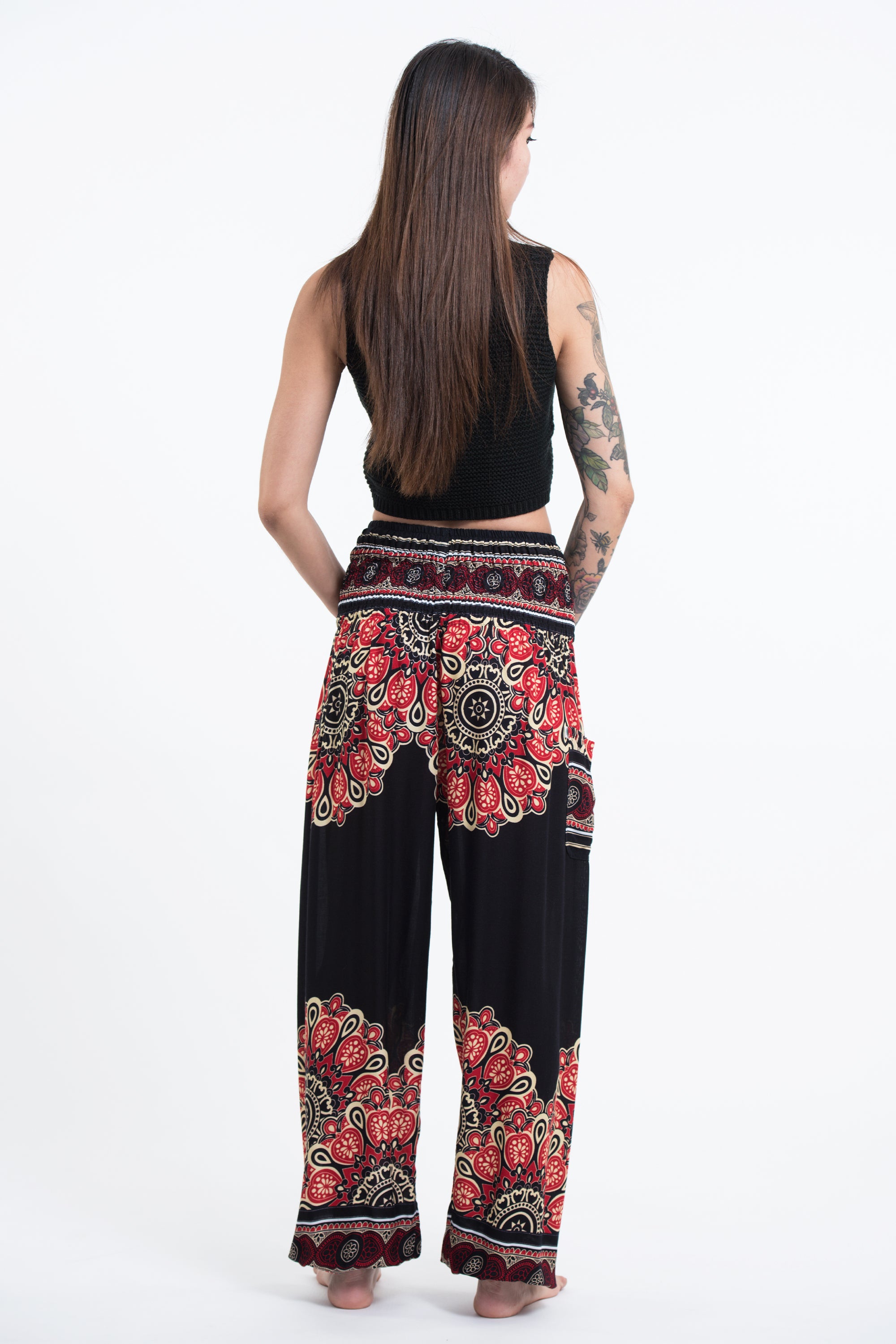 Peony Mandalas Women's Harem Pants in Black